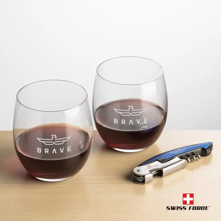 Ensemble Zacata avec verres à vin sans pied 14 oz et outil à vin de Swiss Force #3