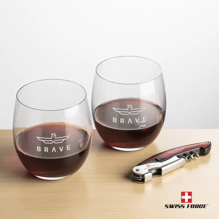 Ensemble Zacata avec verres à vin sans pied 14 oz et outil à vin de Swiss Force #4