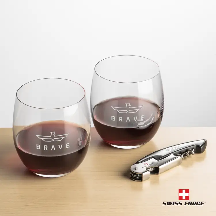 Ensemble Zacata avec verres à vin sans pied 14 oz et outil à vin de Swiss Force #5