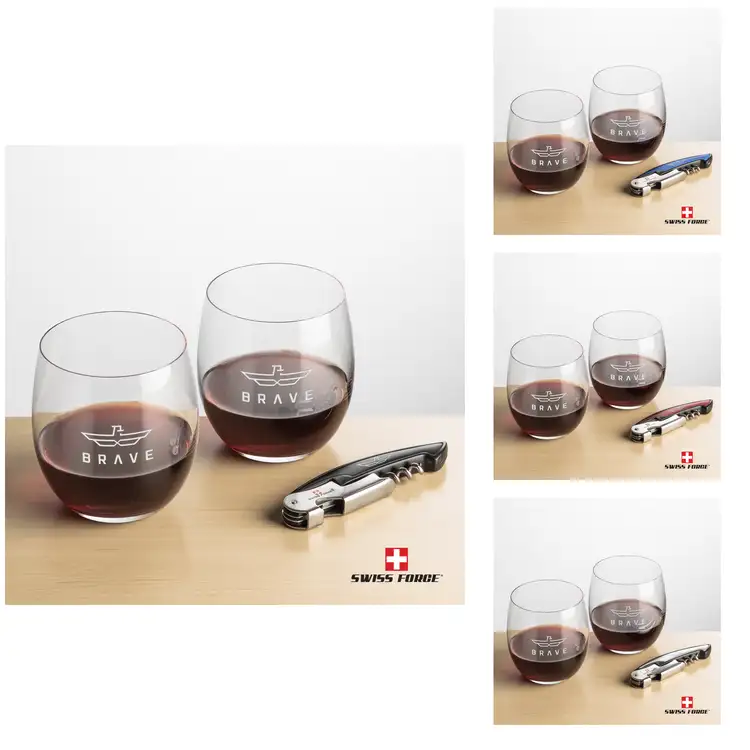 Ensemble Zacata avec verres à vin sans pied 14 oz et outil à vin de Swiss Force