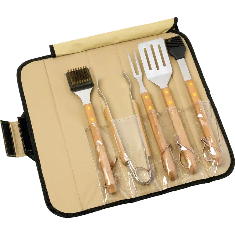 5-Piece Bamboo BBQ Set with Roll-Up Case #3