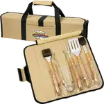 5-Piece Bamboo BBQ Set with Roll-Up Case