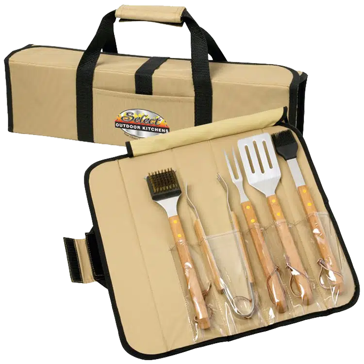 5-Piece Bamboo BBQ Set with Roll-Up Case