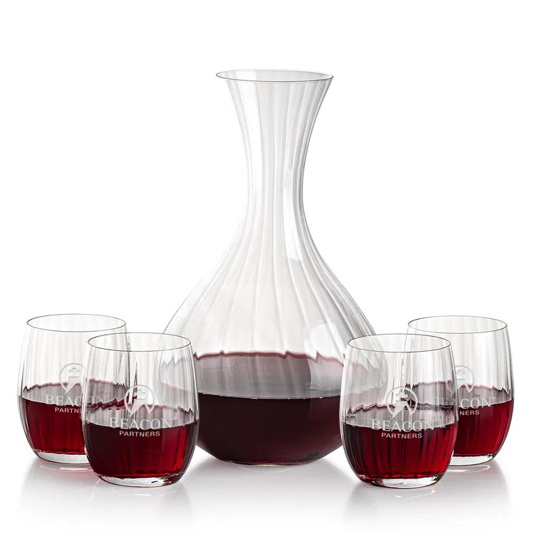 Amerling 50 oz Carafe and 4 Stemless Wine Glasses Set