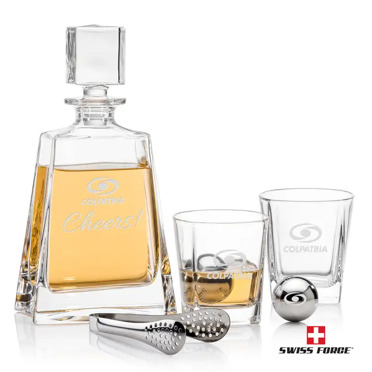 Swiss Force Arcadia 24 oz Decanter, Two 9 oz Glasses and Whisky Balls Set