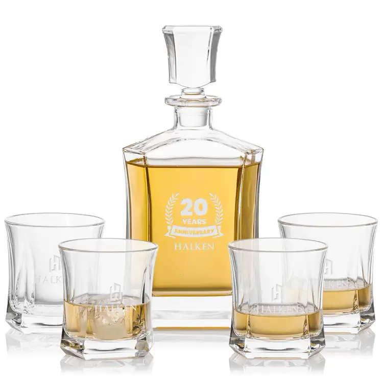 Avalon Decanter 25 oz and 4 Whisky Glasses
