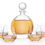 Bonello Round Decanter 24 oz and 4 Whisky Glasses Garland