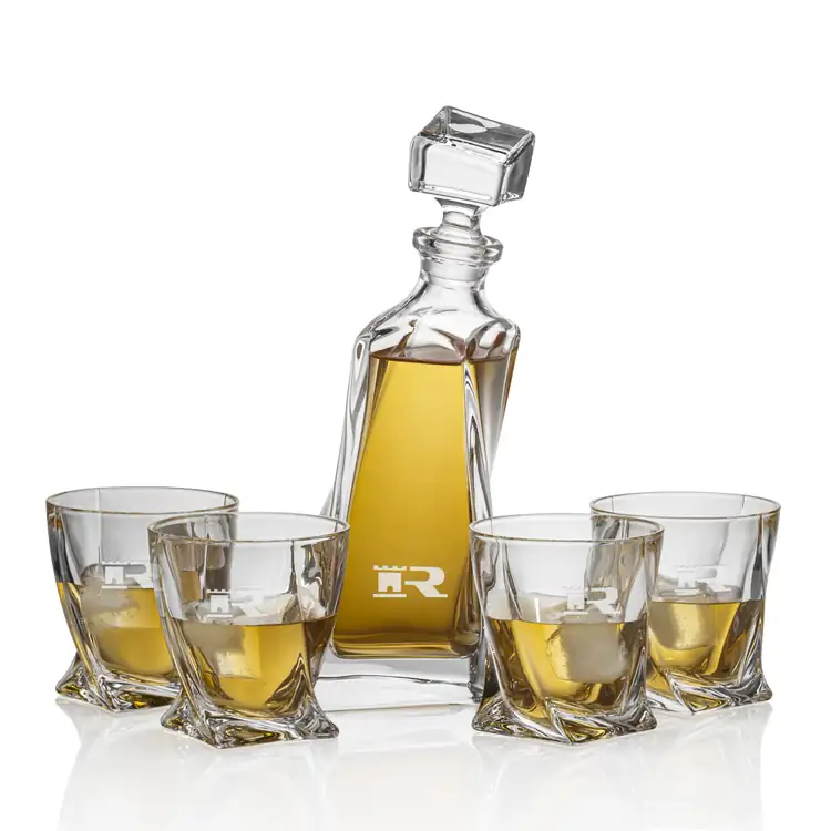 Bonham Decanter 24 oz and 4 Whisky Glasses