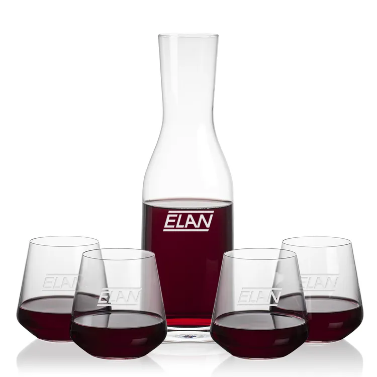 Caldmore 40 oz Carafe and 4 Cannes Stemless Wine Glasses Set