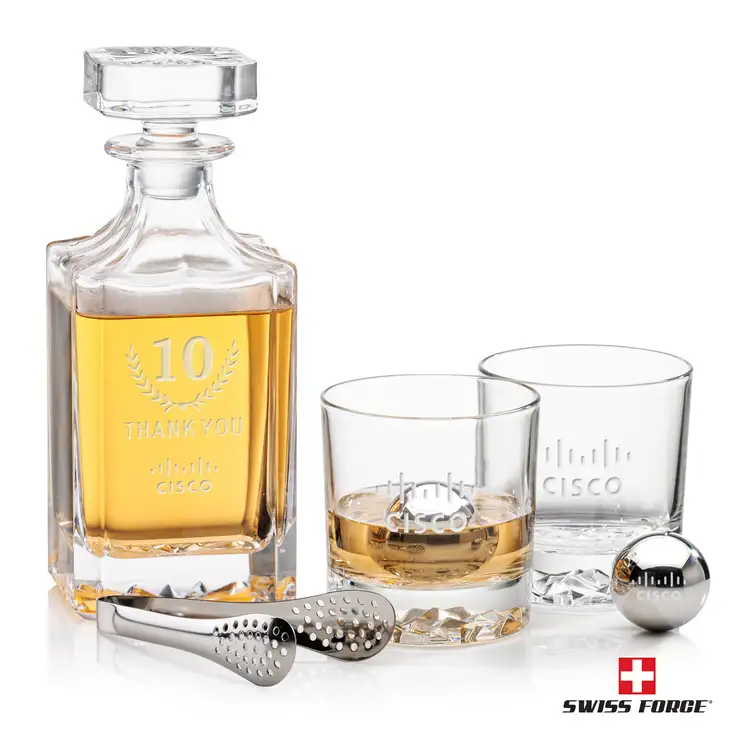 Swiss Force Cassidy Decanter, Two Glasses and Whisky Balls Set