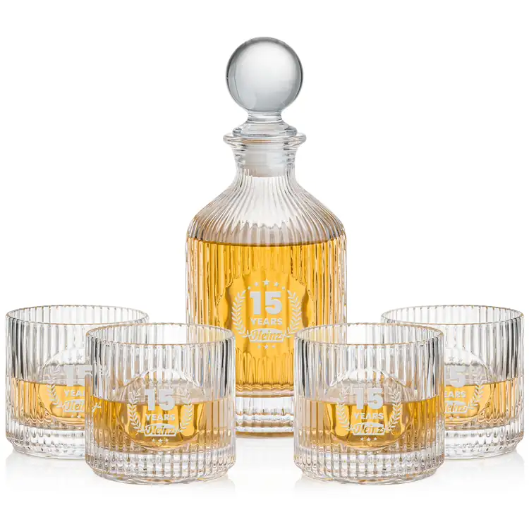 Dillard Decanter 17 oz and 4 Whisky Glasses