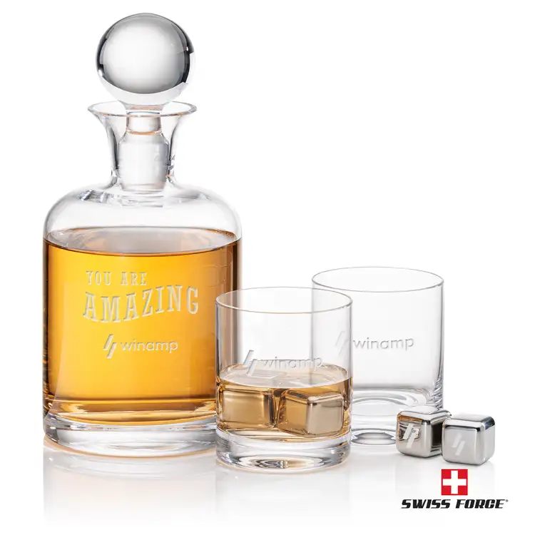 Swiss Force Dresden 33 oz Decanter, Two 10.75 oz Glasses and Whisky Cubes Set