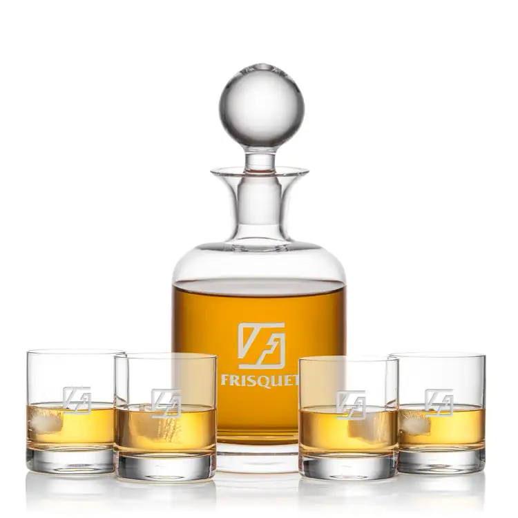Dresden Decanter 33 oz and 4 Whisky Glasses