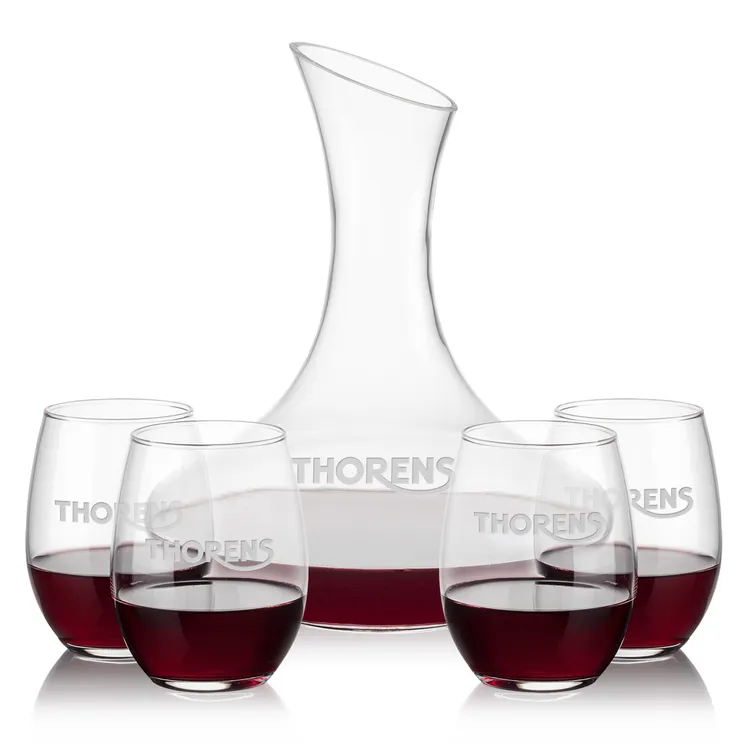 Hampton 60 oz Carafe and 4 Stanford Stemless Wine Glasses Set