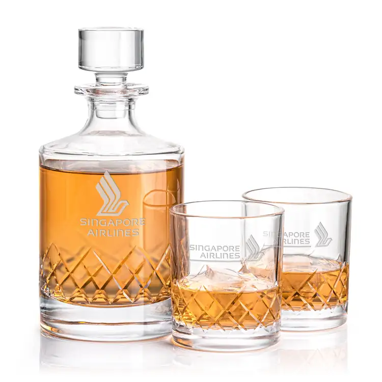 Heceta Decanter 28 oz and 2 Whisky Glasses