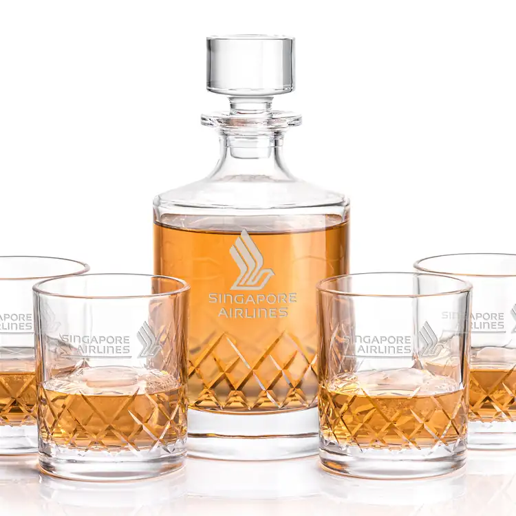 Heceta Decanter 28 oz and 4 Whisky Glasses