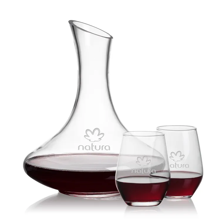 Kanata 50 oz Carafe and 2 Mandelay Stemless Wine Glasses Set