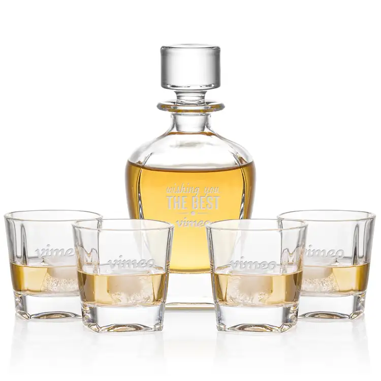 Kansas Decanter 24 oz and 4 Whisky Glasses