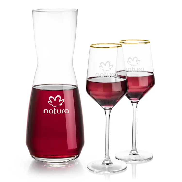 Ensemble carafe Mason 25 oz et 2 verres à vin à bord doré Tucson
