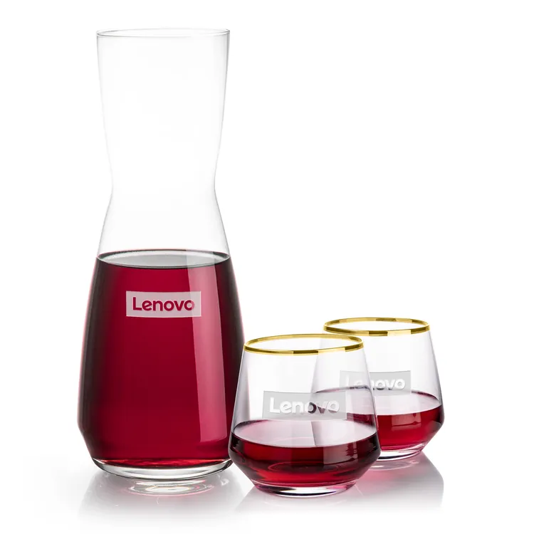 Ensemble carafe Mason 25 oz et 2 verres à vin sans pied à bord doré Tucson