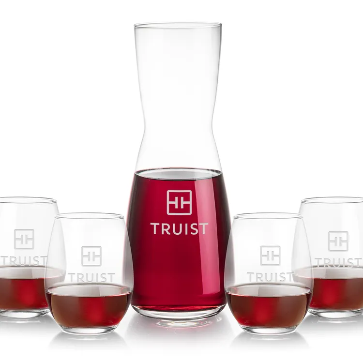 Mason 25 oz Carafe and 4 Stanford Stemless Wine Glasses Set