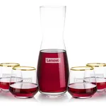 Mason 25 oz Carafe and 4 Tucson Stemless Wine Glasses With Gold Rims Set