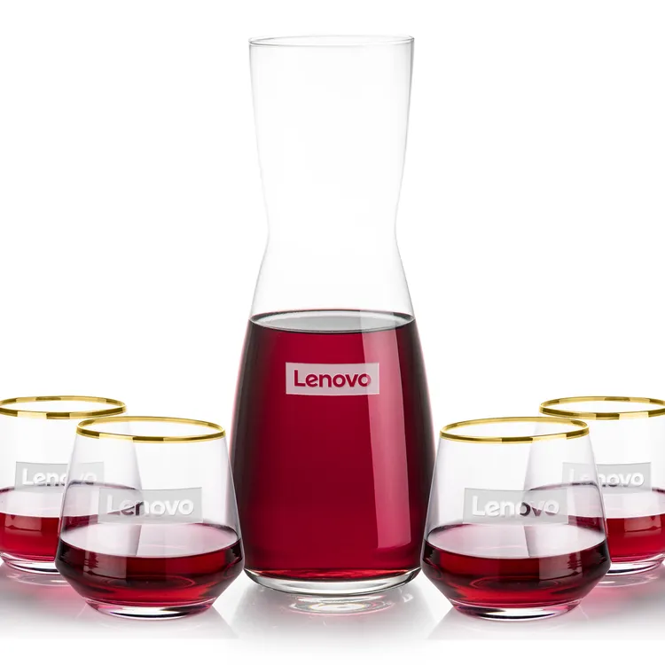 Ensemble carafe Mason 25 oz et 4 verres à vin sans pied à bord doré Tucson