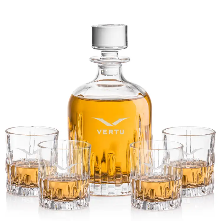 Newport Decanter 33 oz and 4 Whisky Glasses