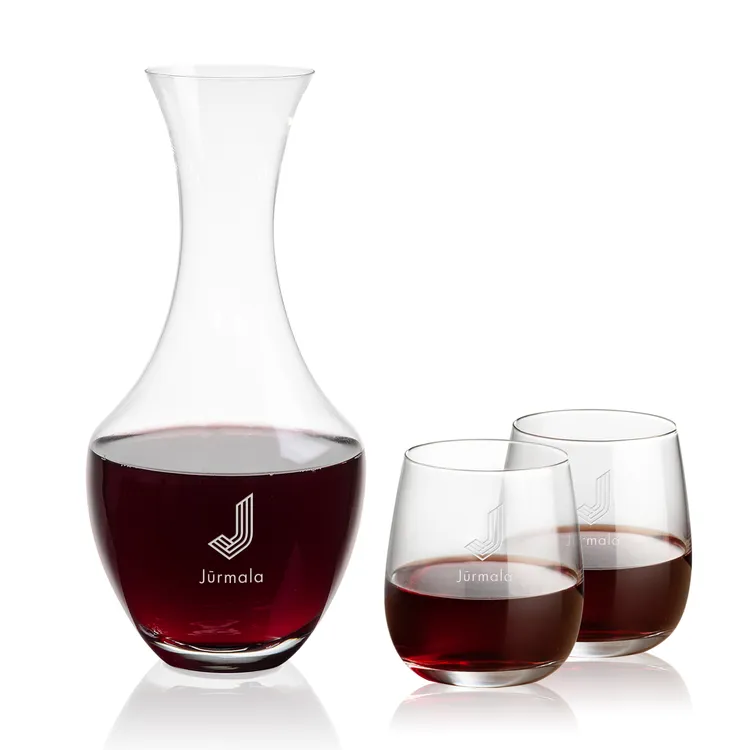 Oldham 50 oz Carafe and 2 Crestview Stemless Wine Glasses Set