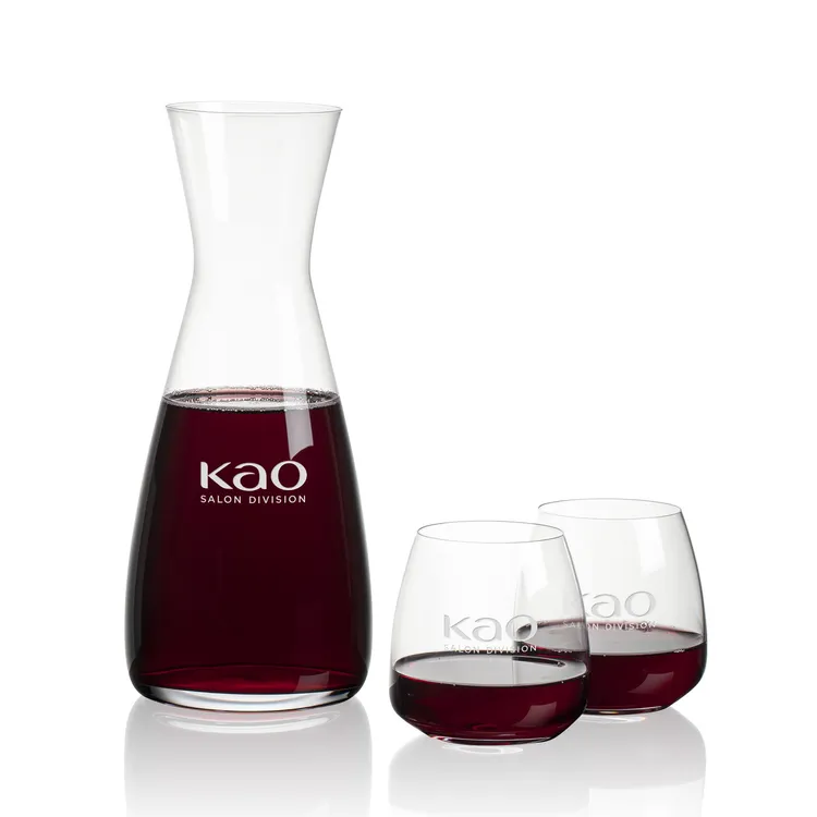 Portofino 30 oz Carafe and 2 Hogarth Stemless Wine Glasses Set