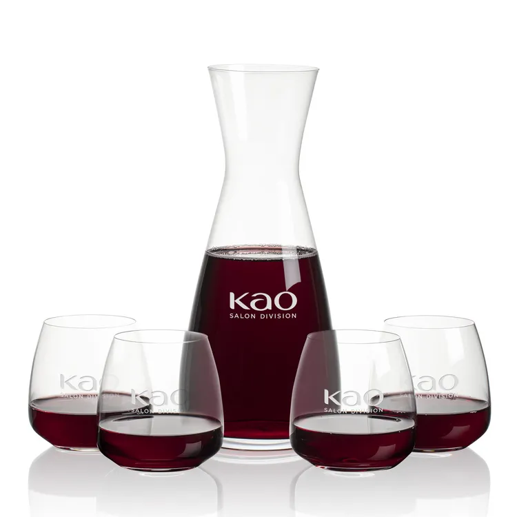 Portofino 30 oz Carafe and 4 Hogarth Stemless Wine Glasses Set