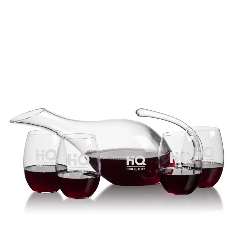 Reyna 48 oz Carafe and 4 Carlita Stemless Wine Glasses Set