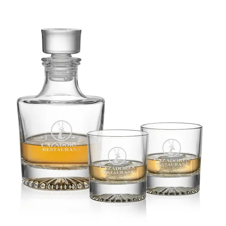Romford Decanter 24 oz and 2 Whisky Glasses