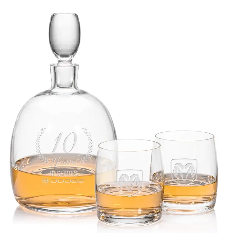 Salerno Decanter 34 oz and 2 Whisky Glasses