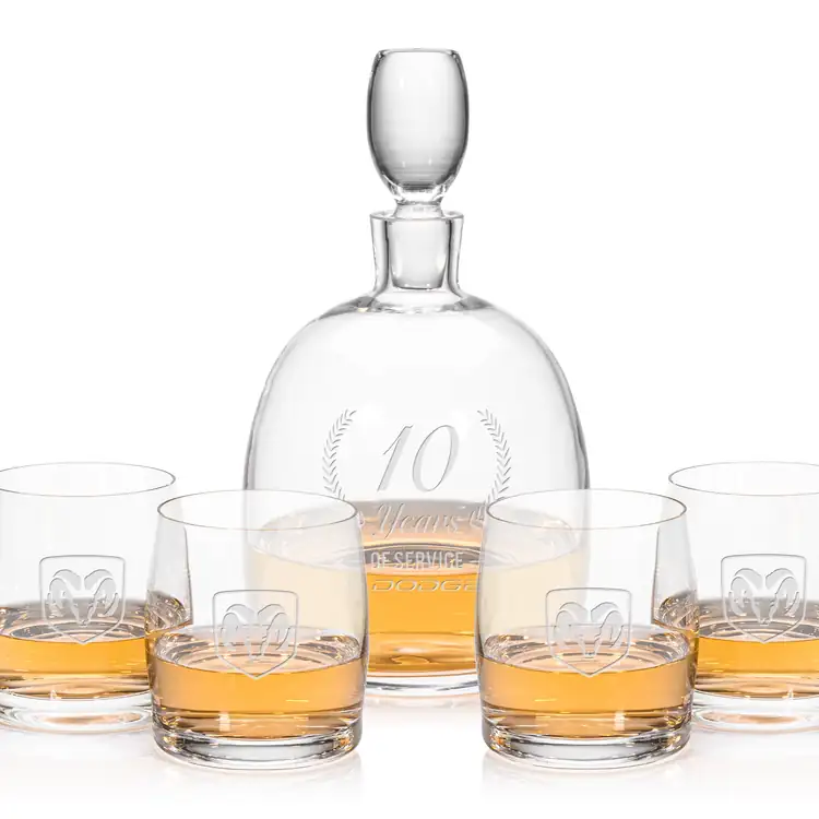 Salerno Decanter 34 oz and 4 Whisky Glasses