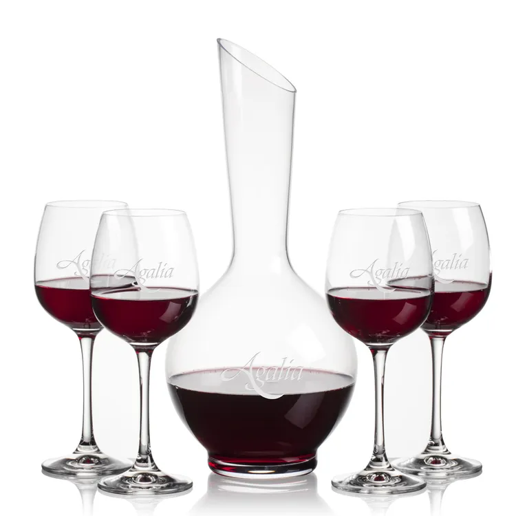 Sanguine 25 oz Carafe and 4 Danforth Wine Glasses Set