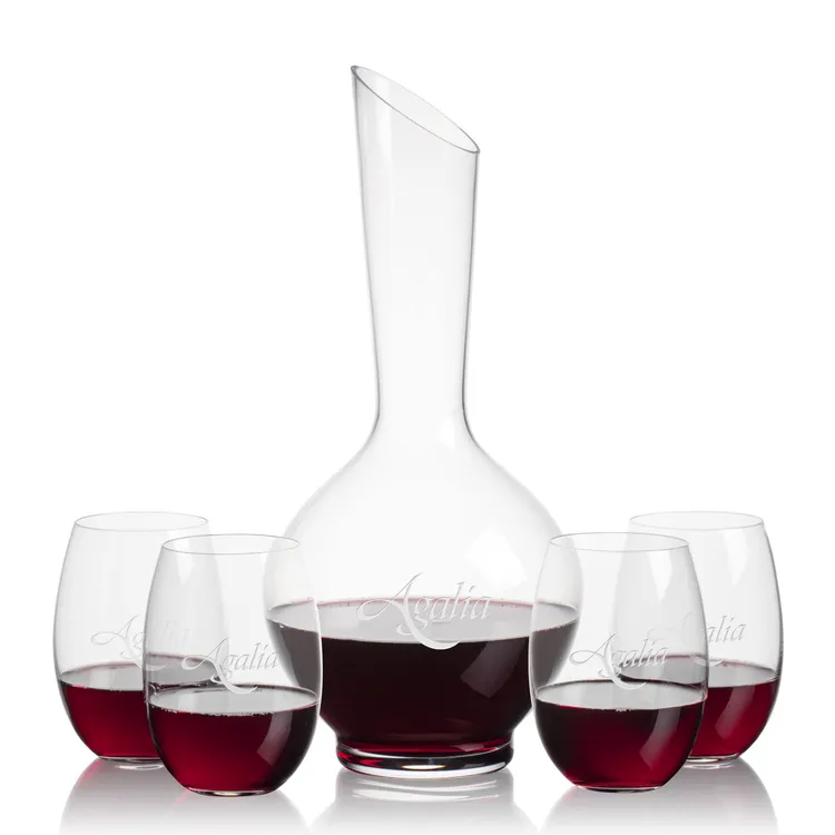 Ensemble carafe Sanguine 25 oz et 4 verres à vin sans pied Carlita