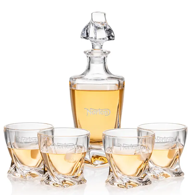 Seneca Decanter 25 oz and 4 Whisky Glasses