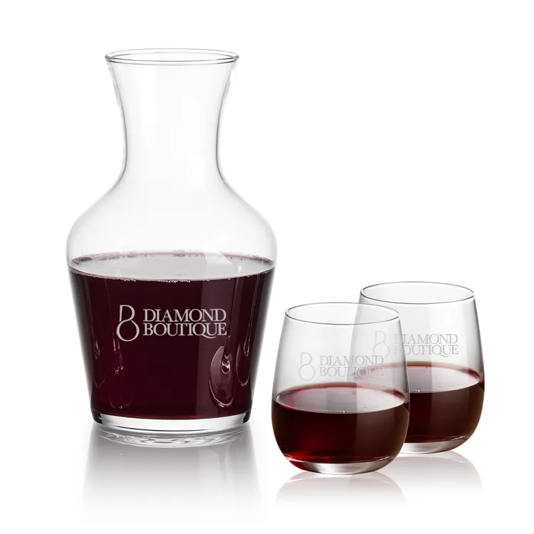 Summit 34 oz Carafe and 2 Crestview Stemless Wine Glasses Set