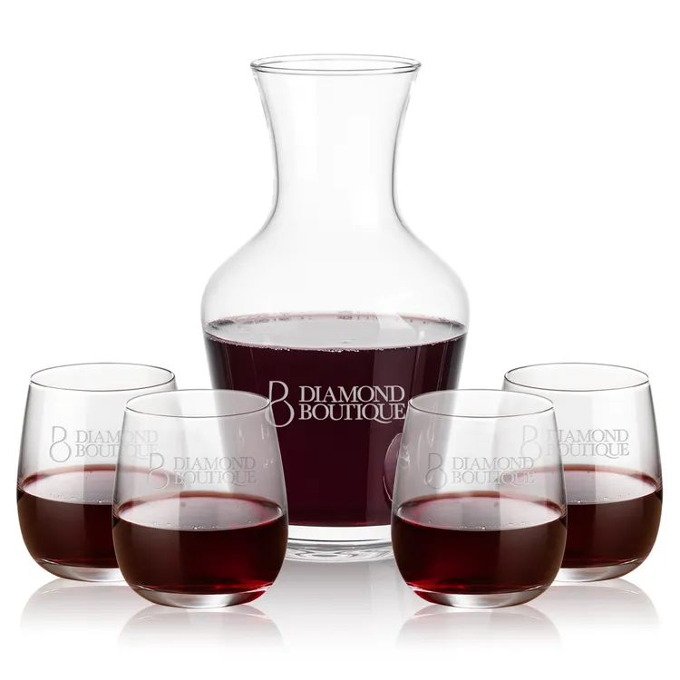 Summit 34 oz Carafe and 4 Crestview Stemless Wine Glasses Set