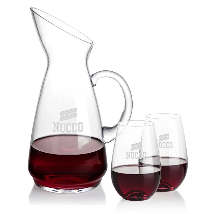 Ensemble carafe Taroni 50 oz et 2 verres à vin sans pied Boston