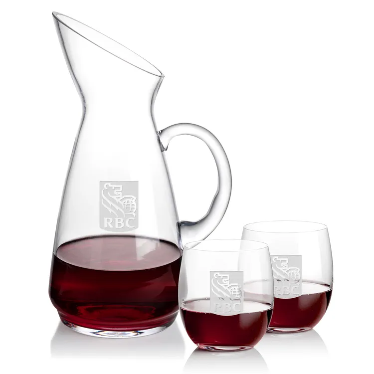 Taroni 50 oz Carafe and 2 Zacata Stemless Wine Glasses Set