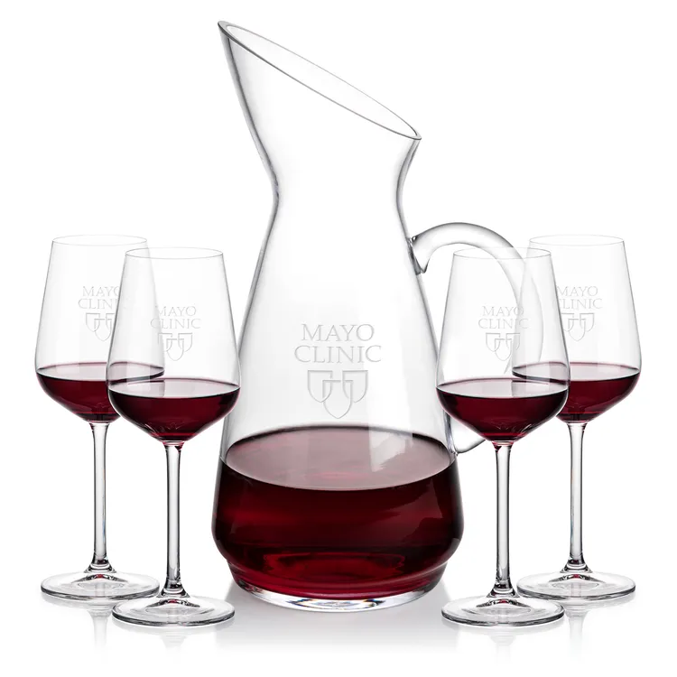 Taroni 50 oz Carafe and 4 Elderwood Wine Glasses Set
