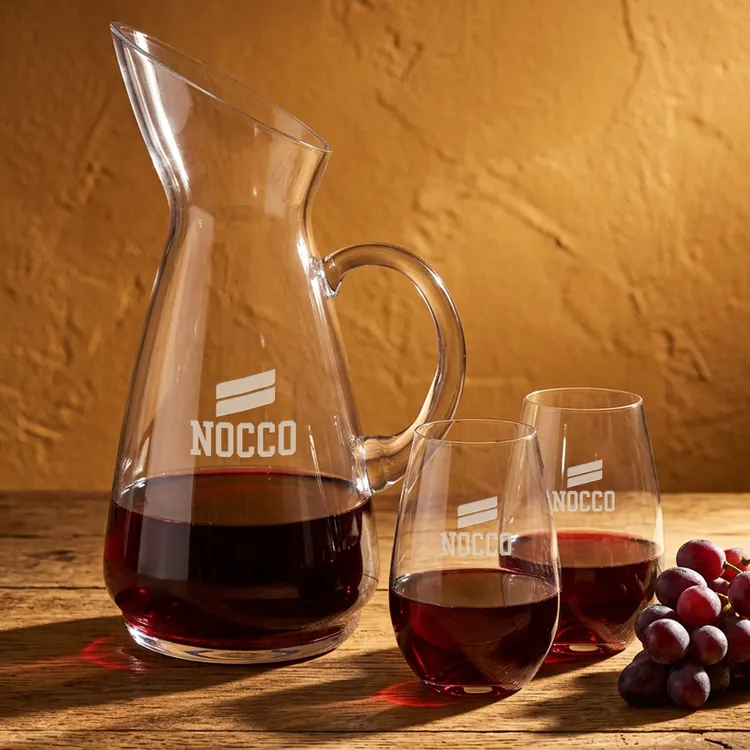 Taroni 50 oz Carafe and 4 Boston Stemless Wine Glasses Set #3