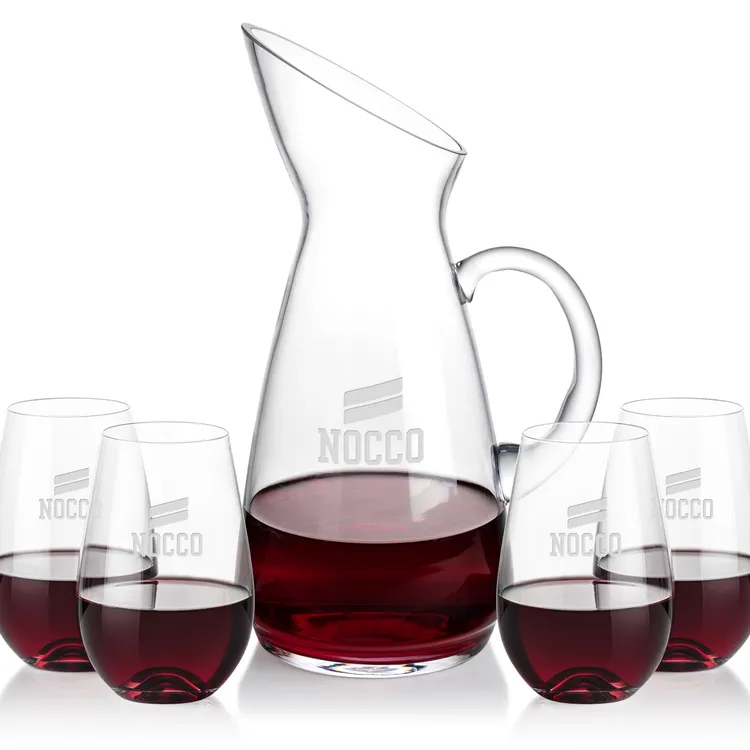 Taroni 50 oz Carafe and 4 Boston Stemless Wine Glasses Set