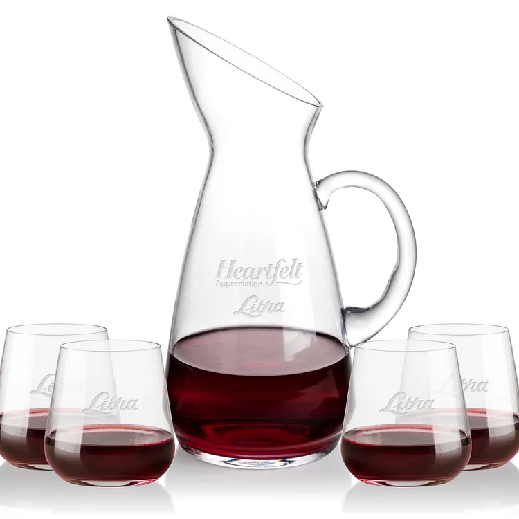 Ensemble carafe Taroni 50 oz et 4 verres à vin sans pied Howden