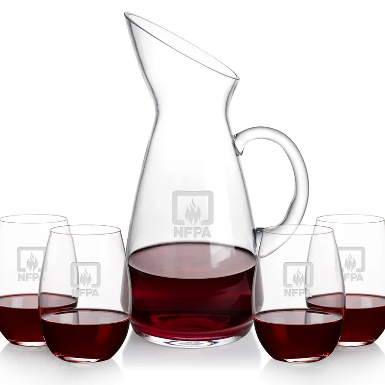 Taroni 50 oz Carafe and 4 Laurent Stemless Wine Glasses Set