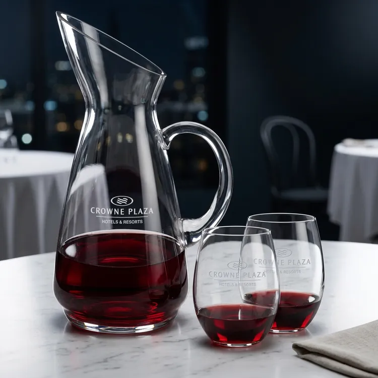 Taroni 50 oz Carafe and 4 RIEDEL Stemless Wine Glasses Set #3