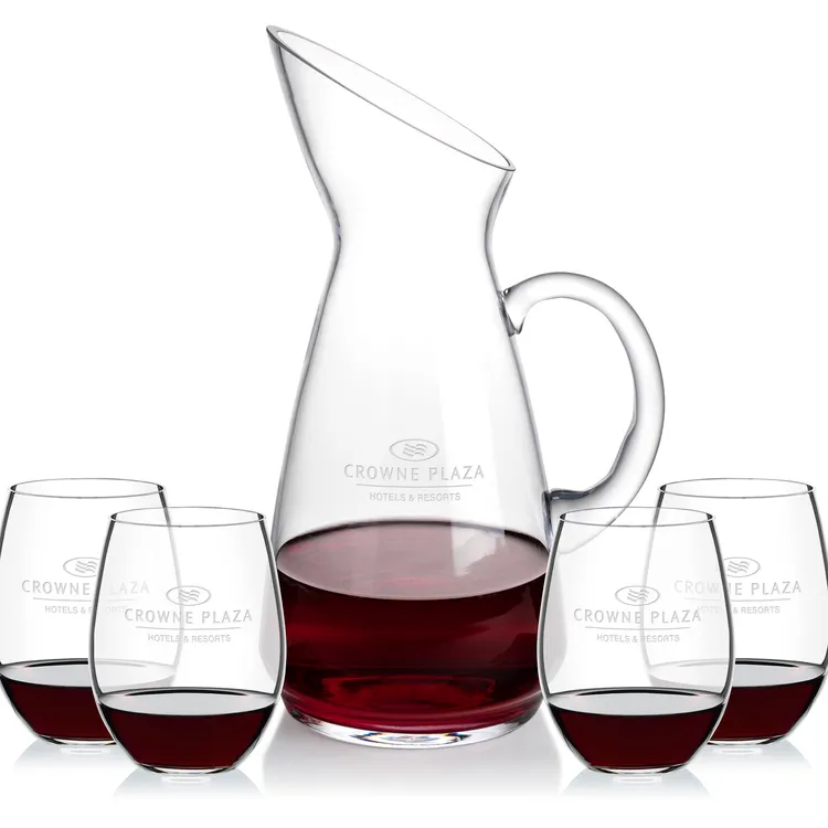 Taroni 50 oz Carafe and 4 RIEDEL Stemless Wine Glasses Set