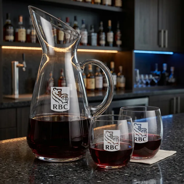 Taroni 50 oz Carafe and 4 Zacata Stemless Wine Glasses Set #3